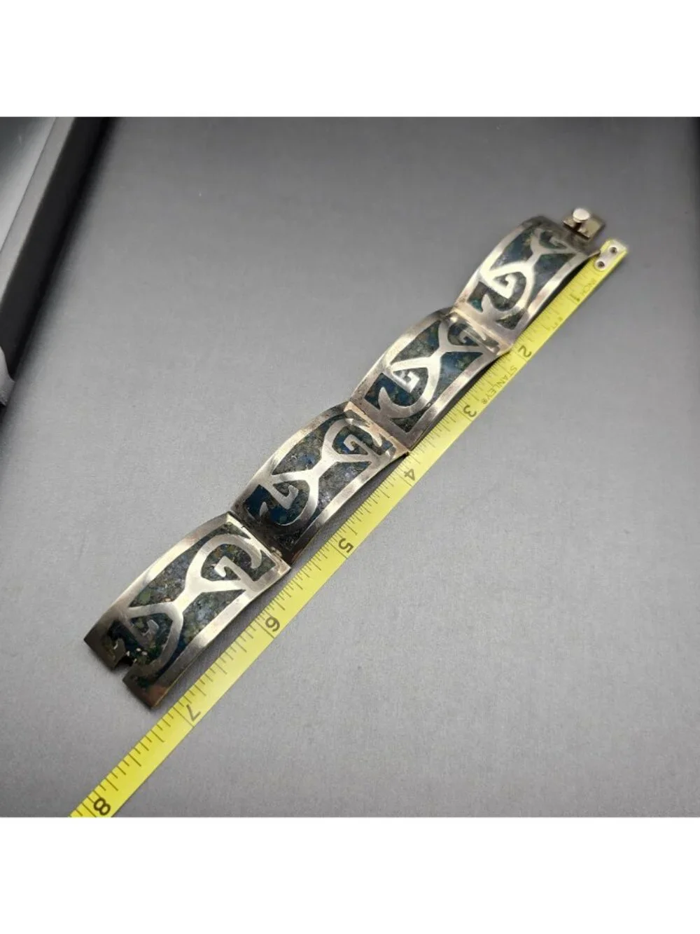 Vintage Taxco Sterling Silver Turquoise Inlay Bracelet 7